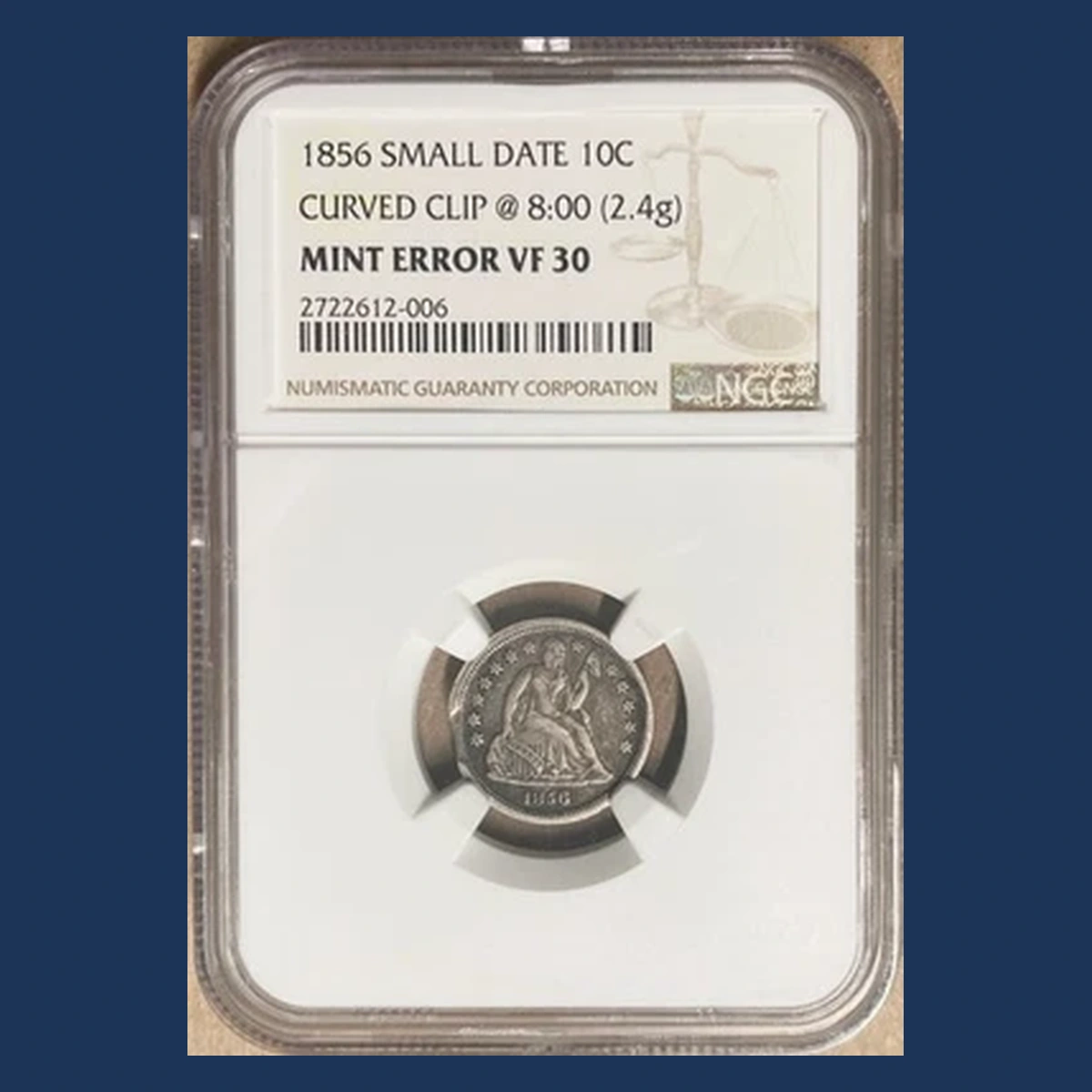1856 Liberty Seated Dime: Clipped Planchet