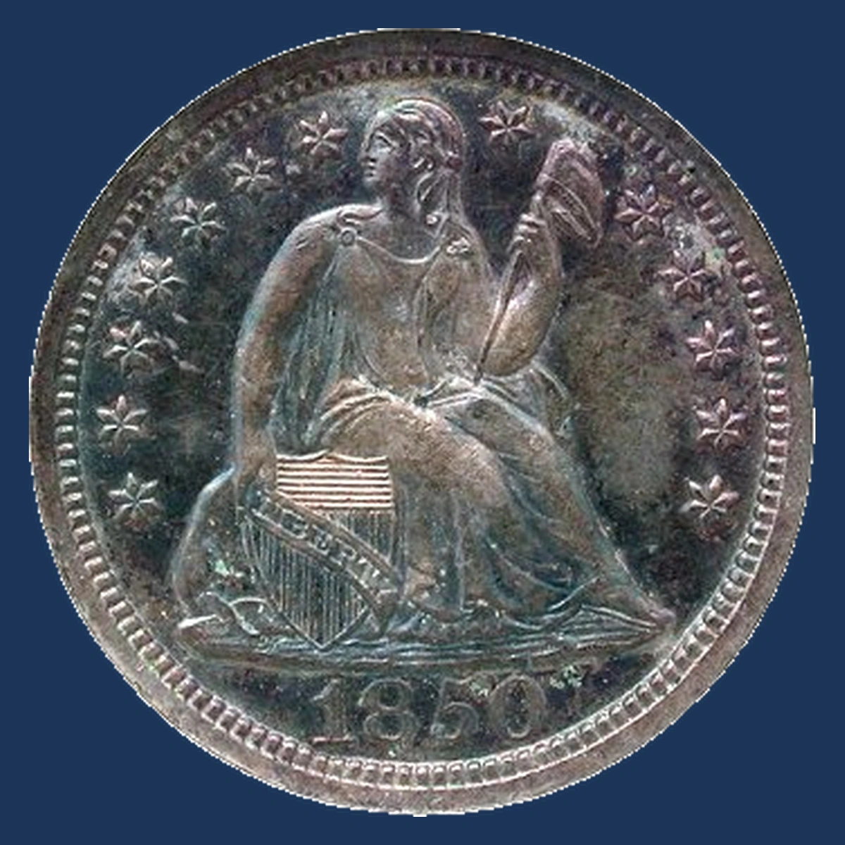 1850 Liberty Seated Dime: Doubled Die Obverse