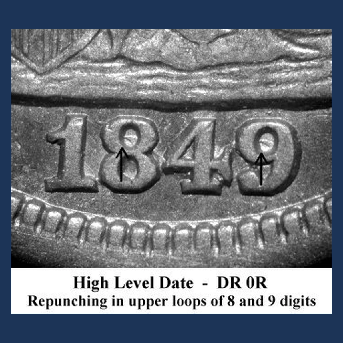 1849 Liberty Seated Dime: Repunched Date