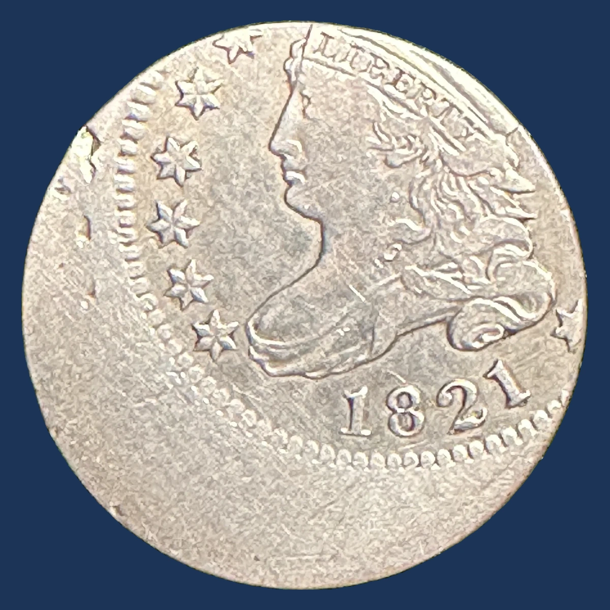 1821 Capped Bust Dime: Off Center Strike