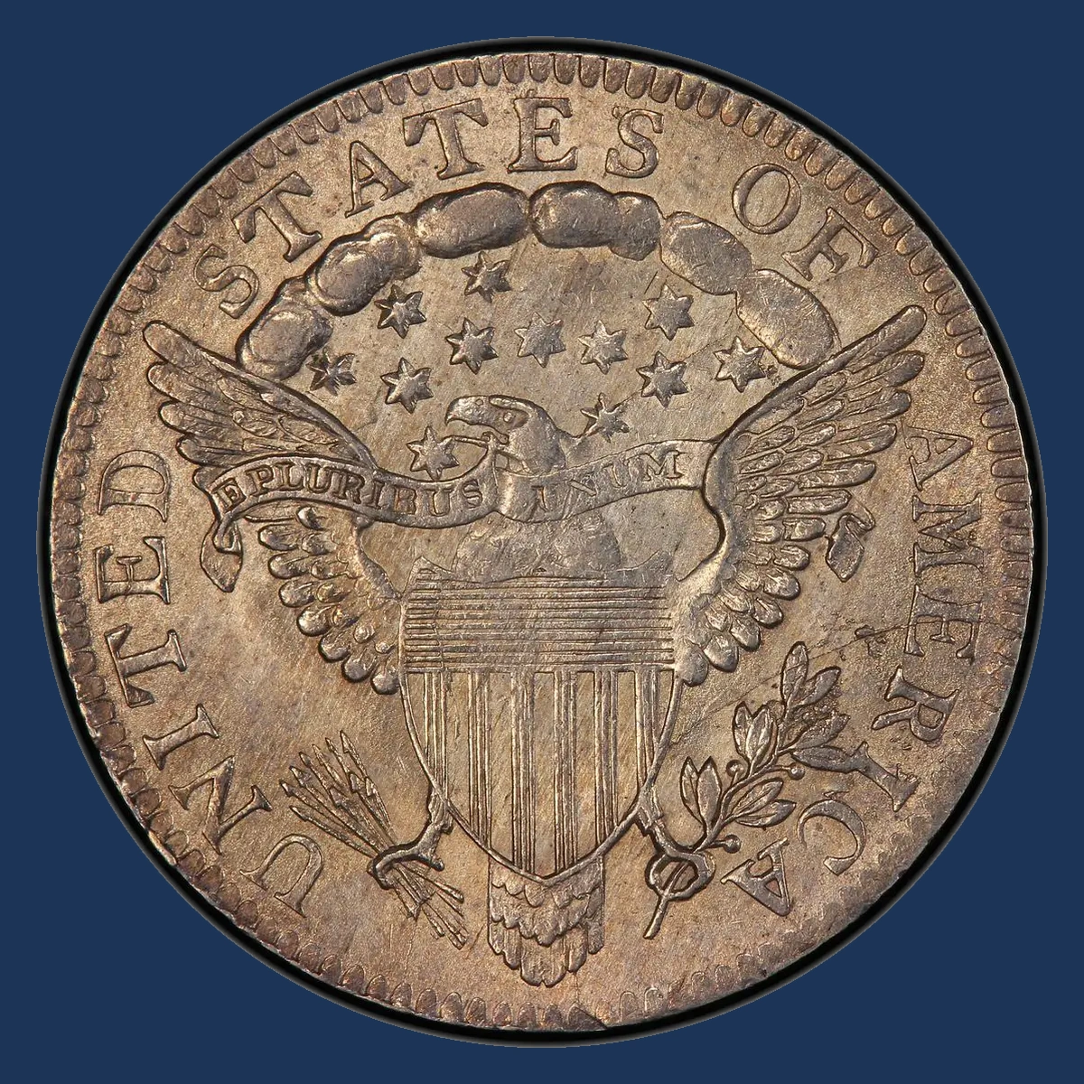 1801 Draped Bust dime with branching die cracks across the back