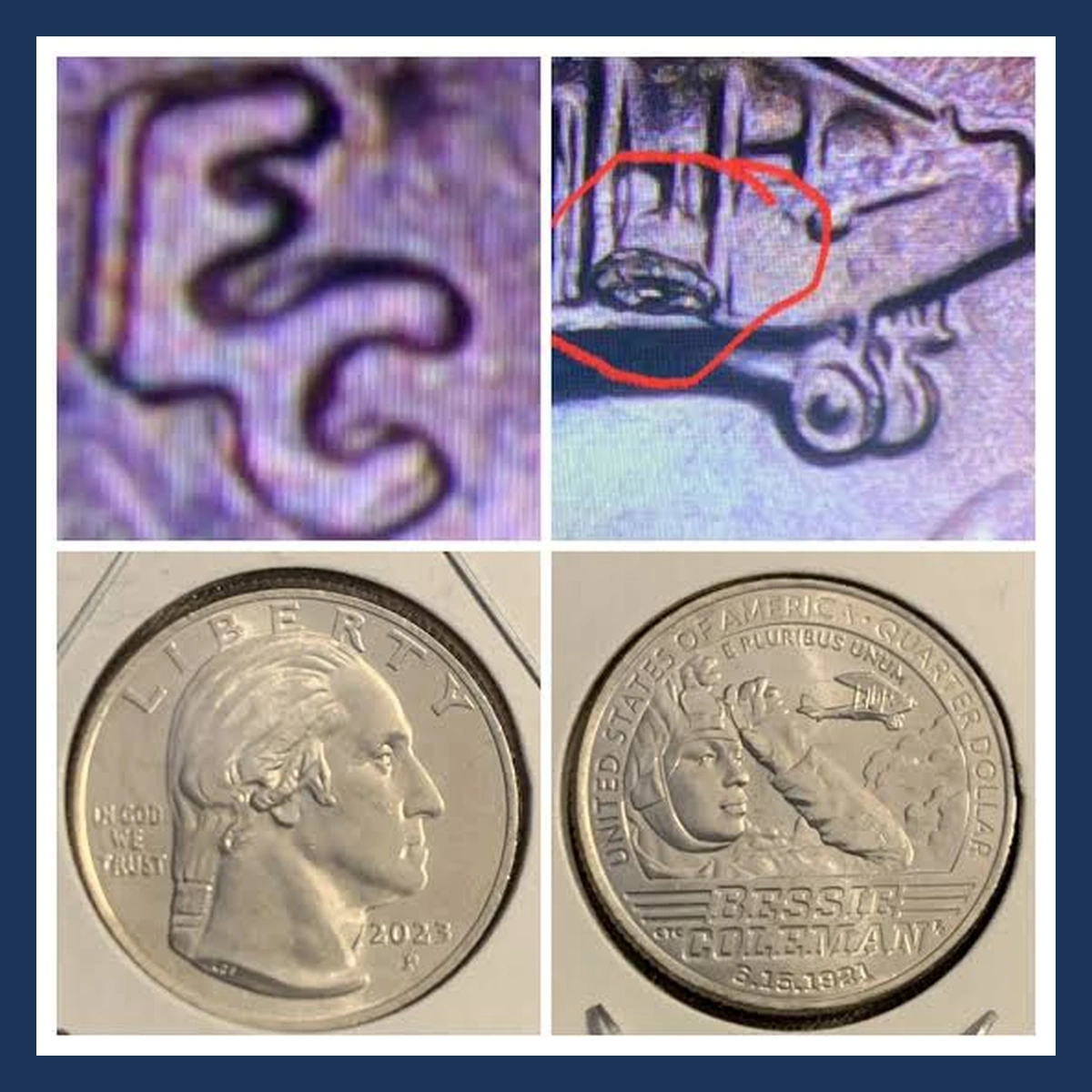 2023 Quarter: Bessie Coleman — Doubled Die Reverse