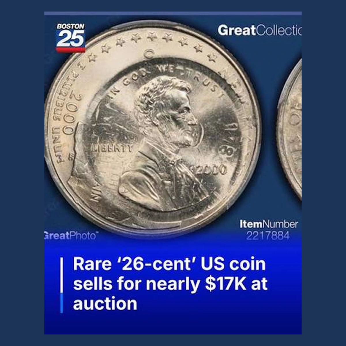 2000 Washington 50 States Quarters: New Hampshire quarter overstruck by a Lincoln cent