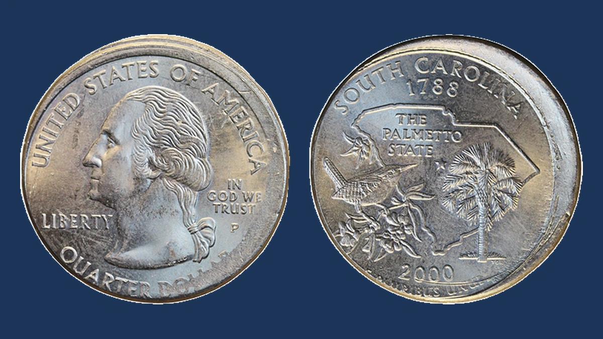 2000 Washington 50 States Quarters: South Carolina quarter with misaligned dies