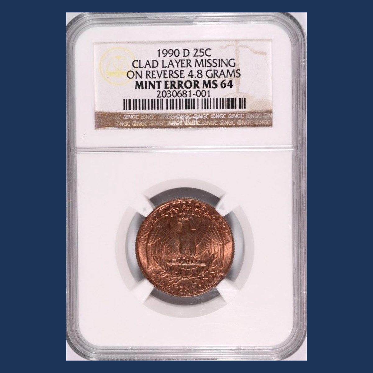 1990 Washington Quarter: Missing Clad Layer