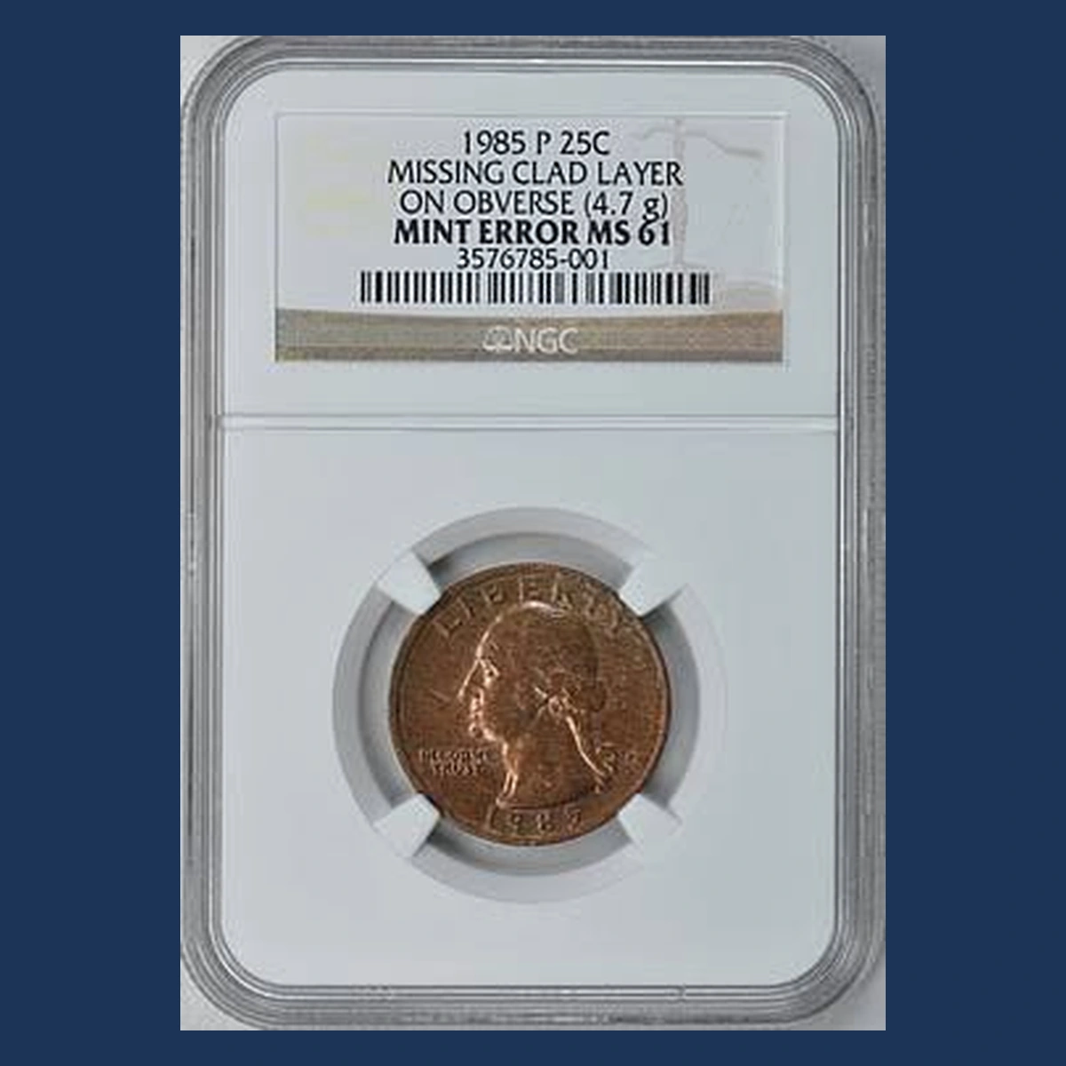 1985 Washington Quarter: Missing Obverse Clad Layer