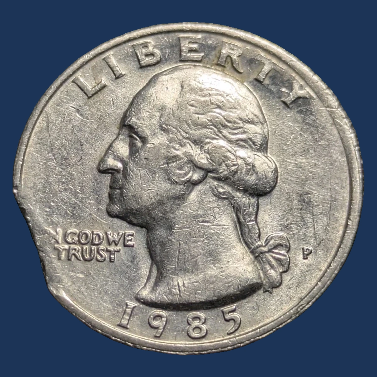 1985 Washington Quarter: Curved Clipped Planchet