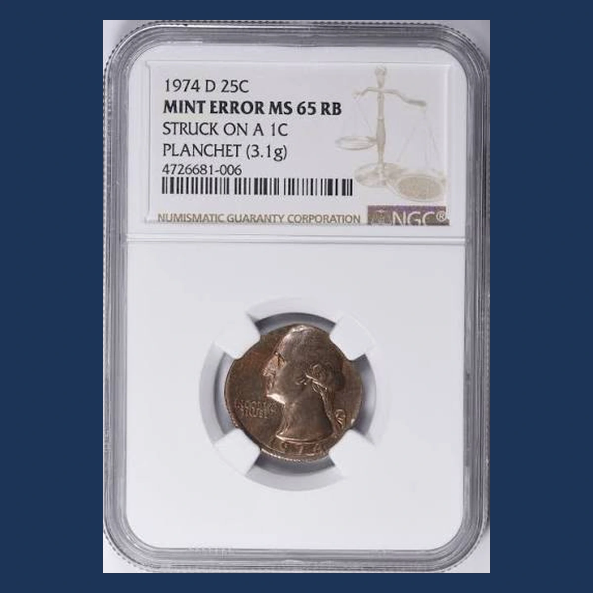 1974 Washington Quarter: Struck on a Cent Planchet