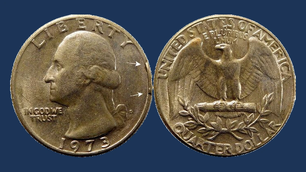 1973 Washington Quarter: rim cud