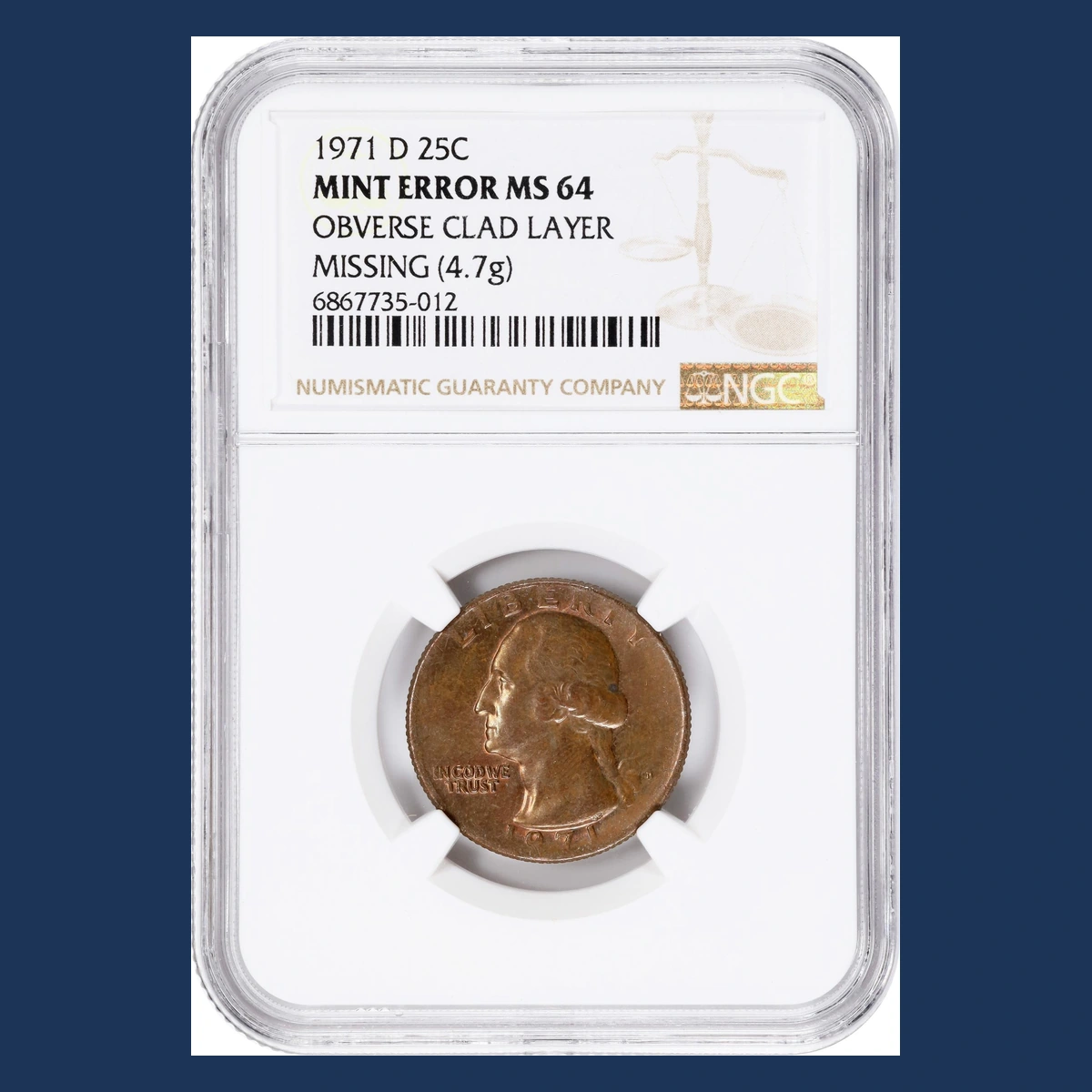1971 Washington Quarter: Missing Clad Layer