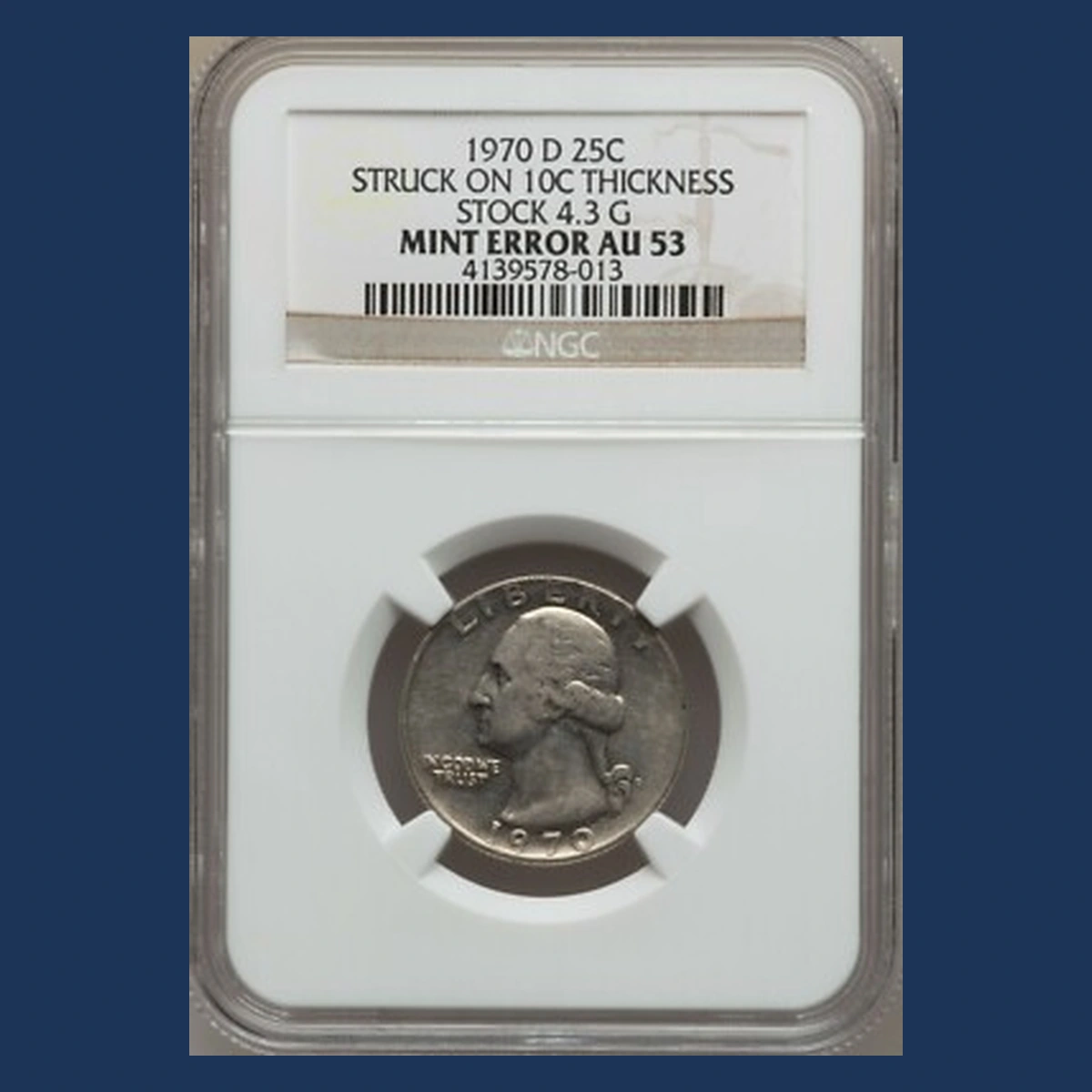 1970 Washington Quarter: Struck on Dime-Thickness Stock