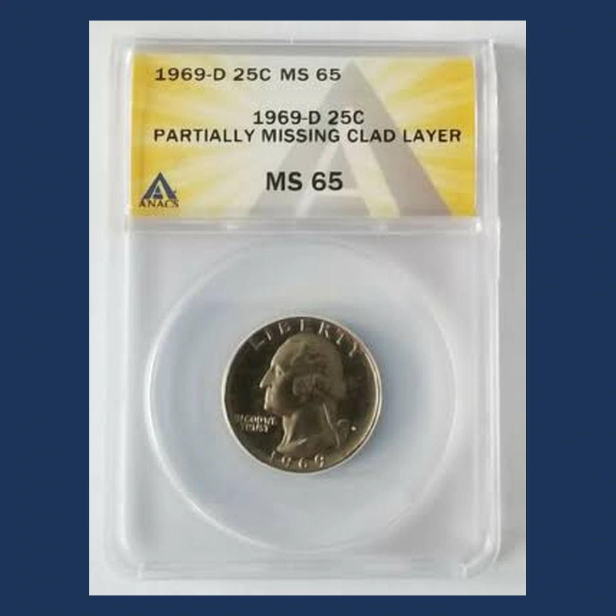 1969 Washington Quarter: partially missing clad layer