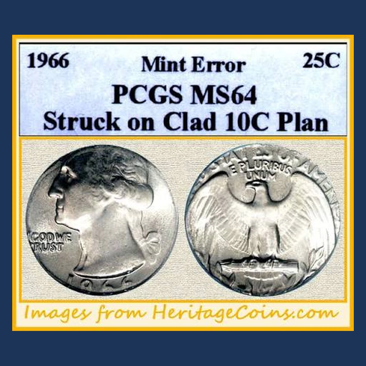 1966 Washington Quarter: Struck on a Clad Dime Planchet