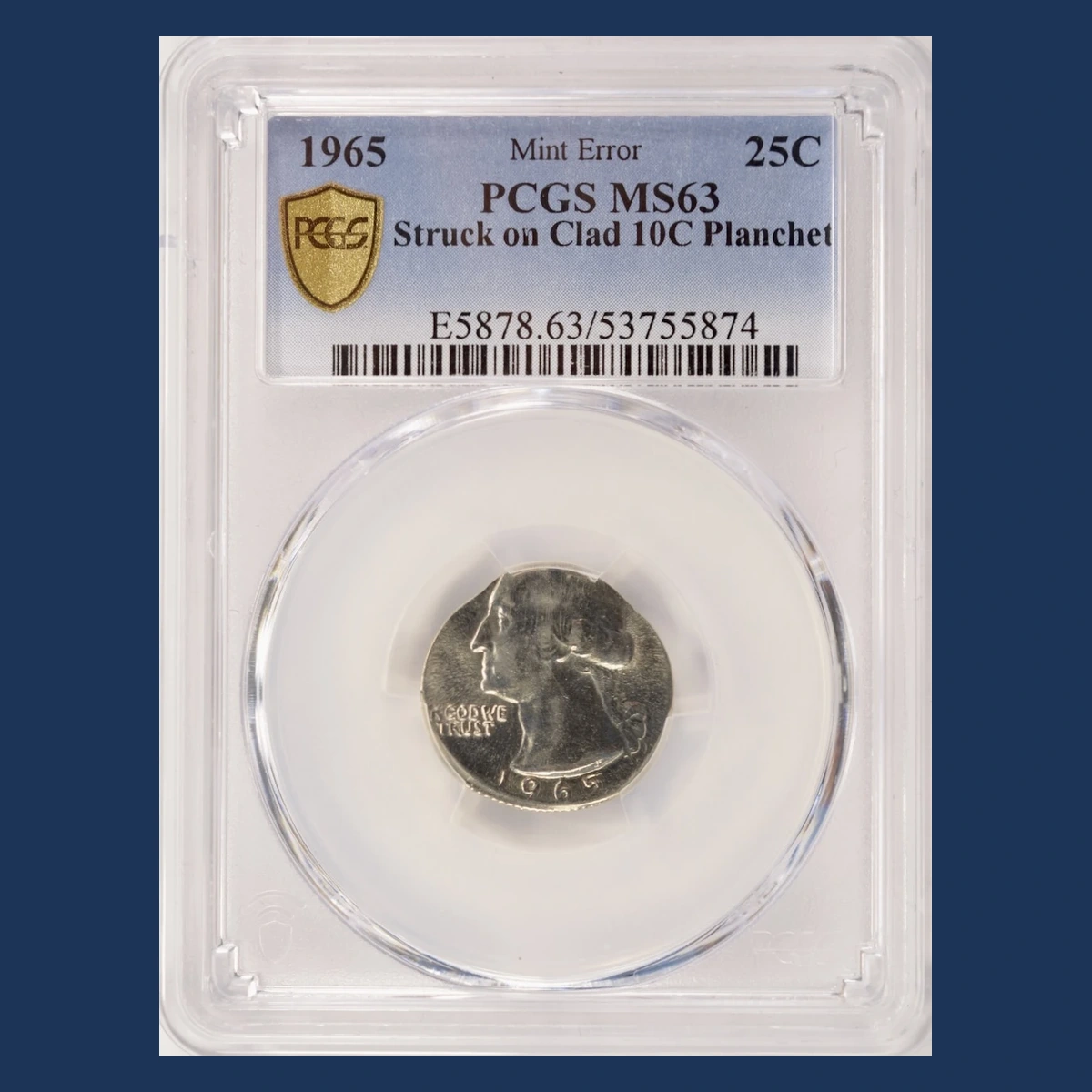 1965 Washington Quarter: Struck on a Clad Dime Planchet