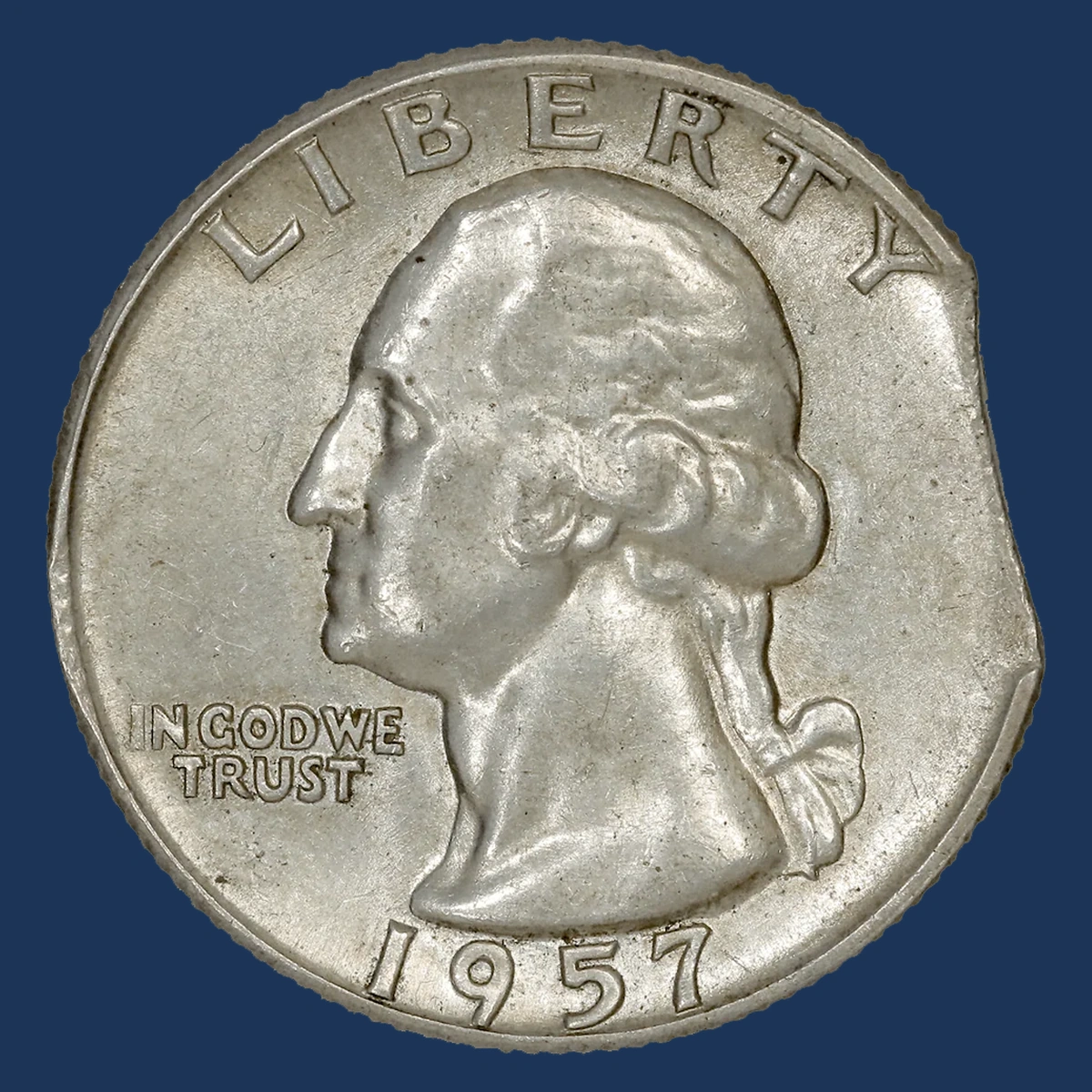 1957 Washington Quarter: Clipped Planchet