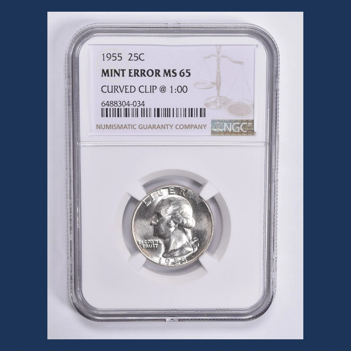 1955 Washington Quarter: Curved Clipped Planchet