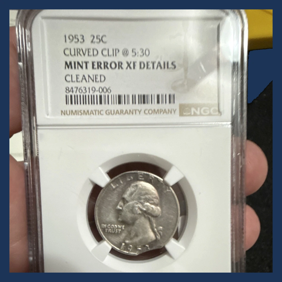 1953 Washington Quarter: Curved Clipped Planchet