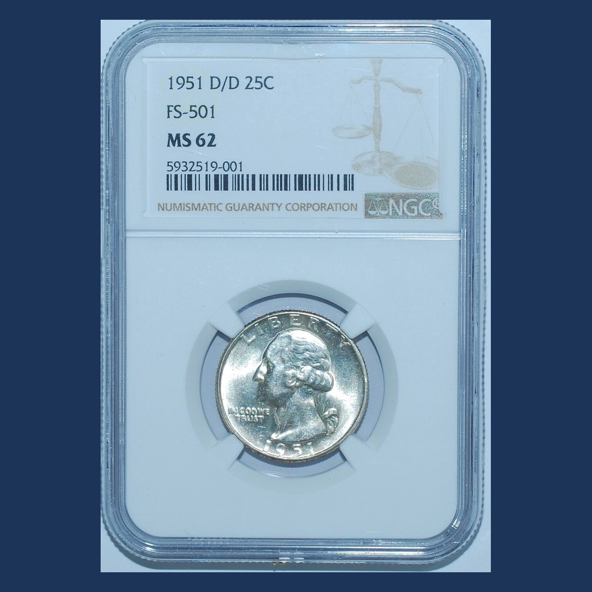 1951 Washington Quarter: Repunched D Mintmark