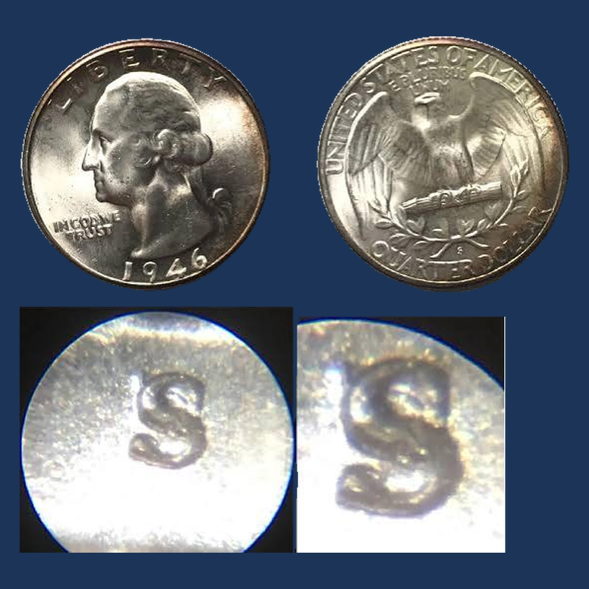 1946 Washington Quarter: Repunched Mintmark