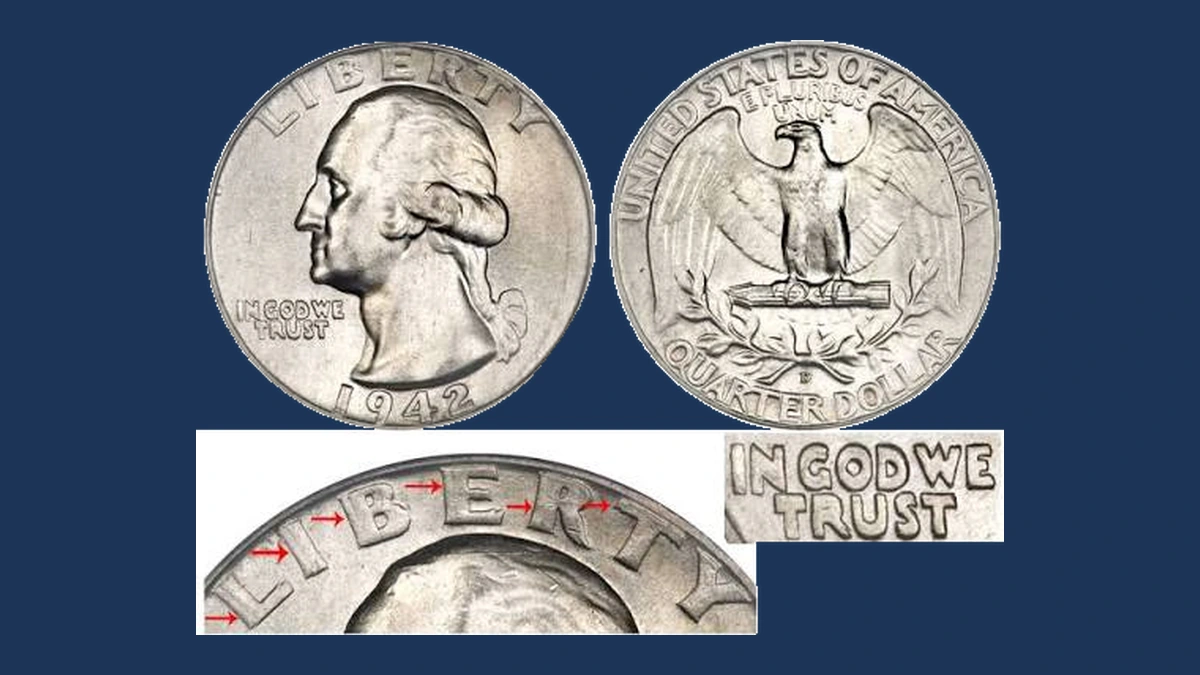 1942 Washington Quarter: Doubled Die Obverse