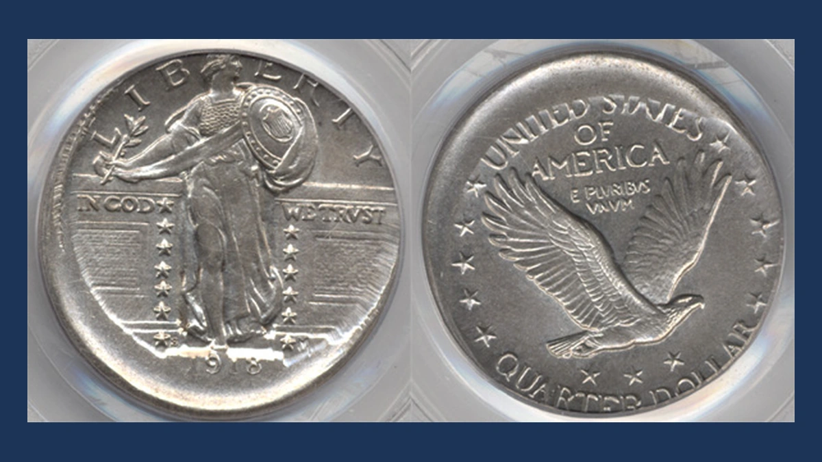 1918 Standing Liberty Quarter: Off-Center Strike