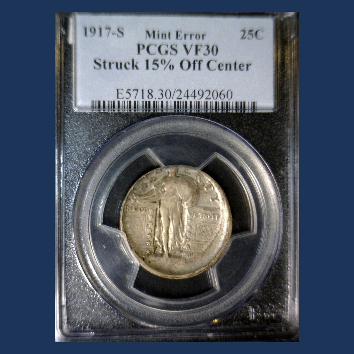 1917 Standing Liberty Quarter: Off-Center Strike