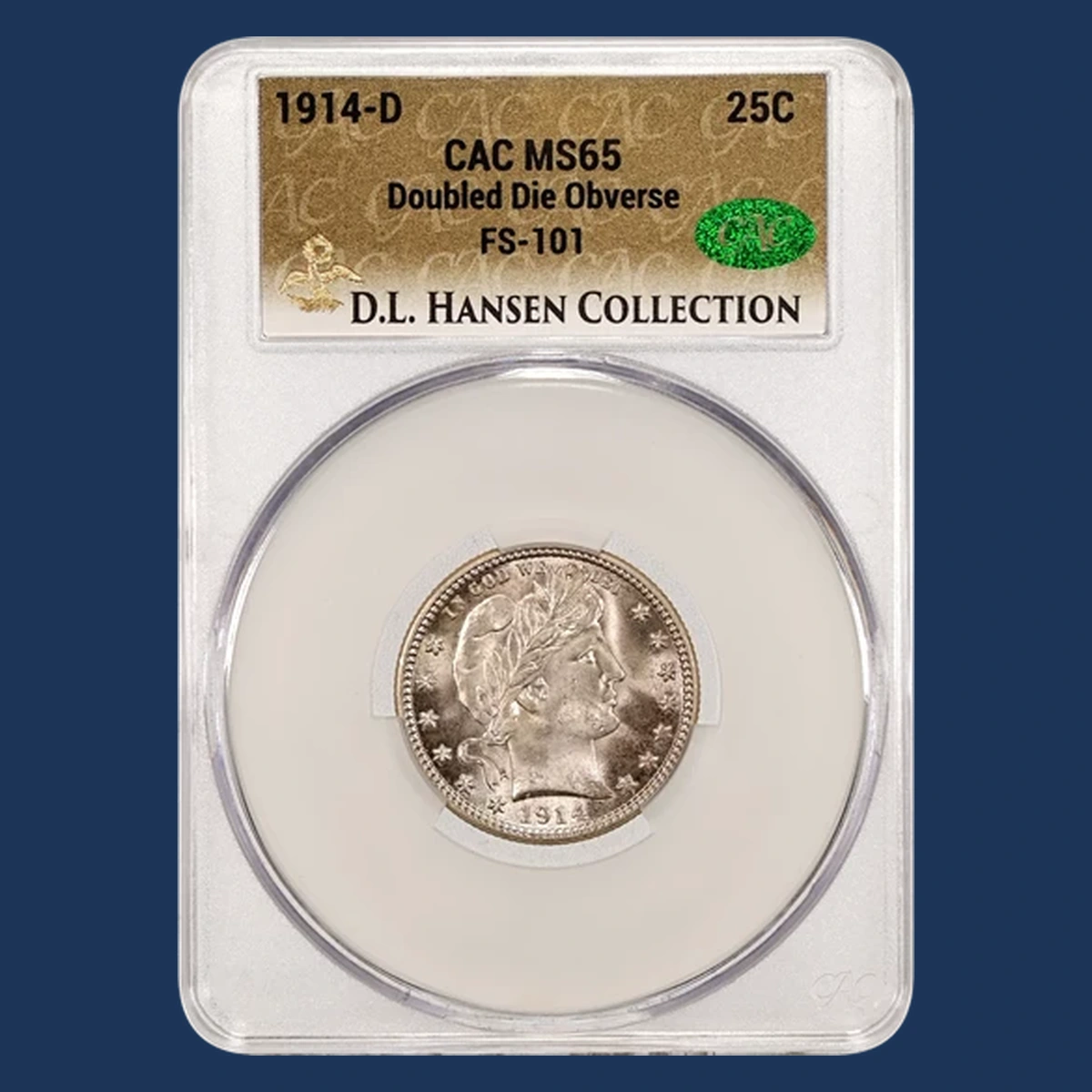 1914 Barber Quarter: Doubled Die Obverse