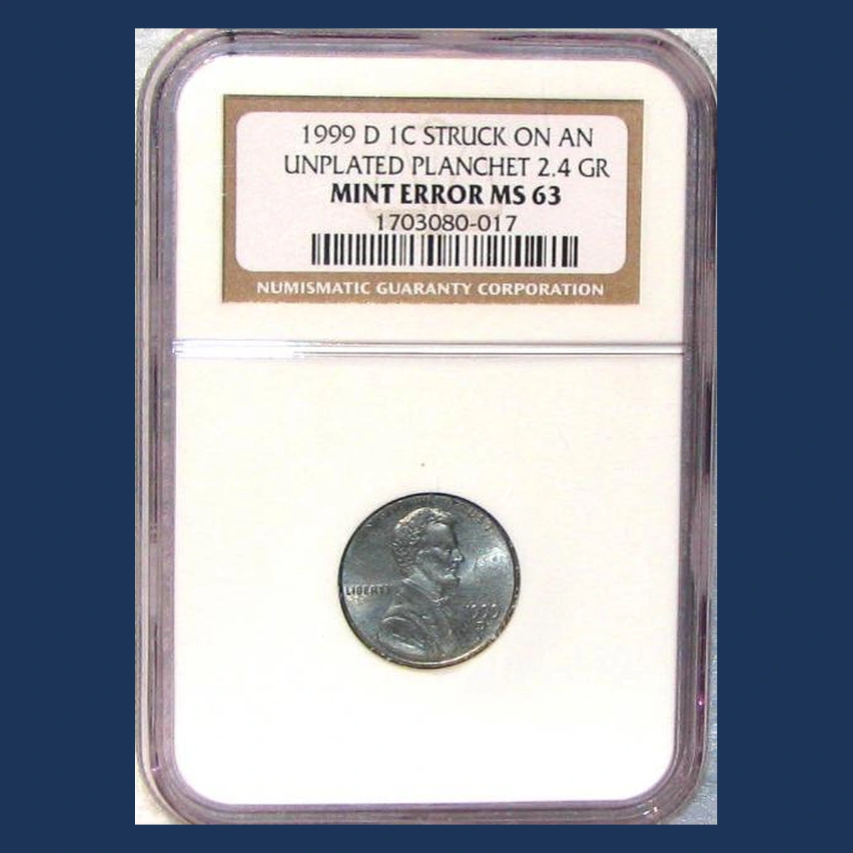 1999 Lincoln Cent (Modern): unplated zinc blank