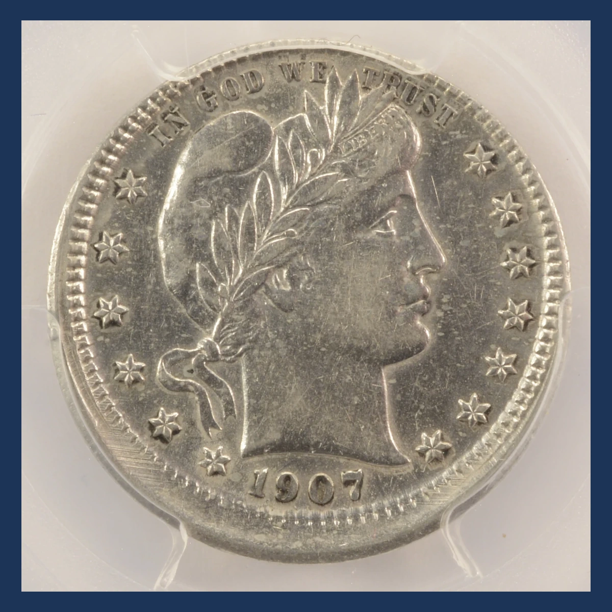 1907 Barber Quarter: Off-Center Strike