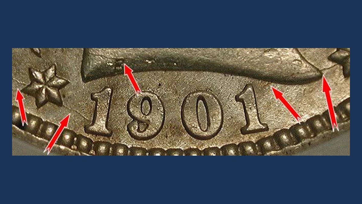 1901 Barber Quarter: Die Crack