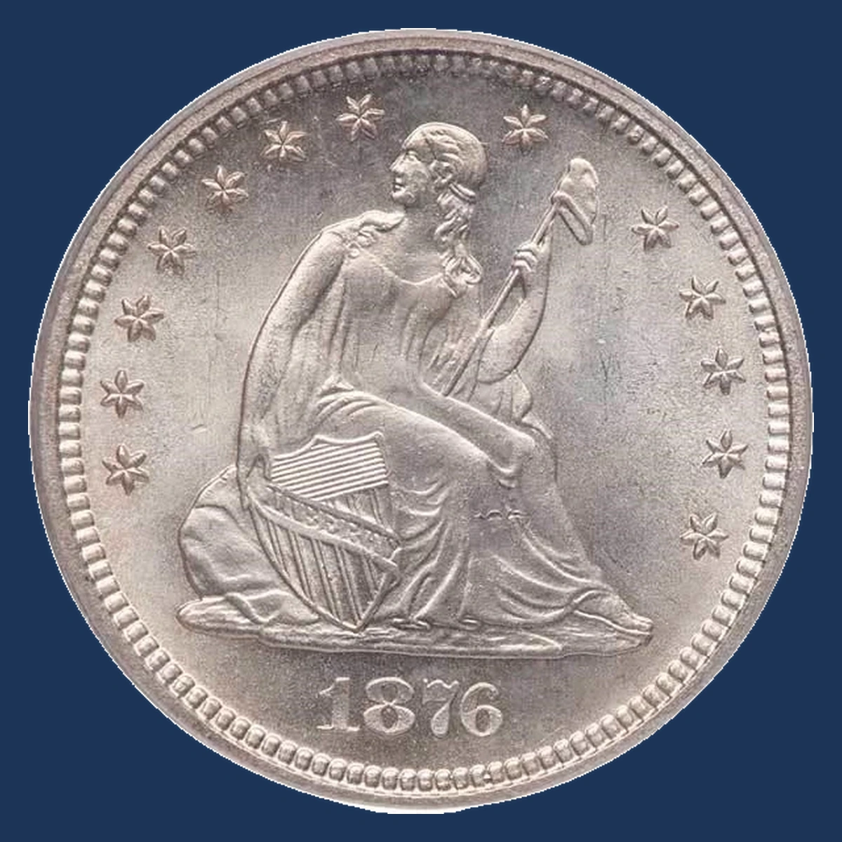 1876 Liberty Seated Quarter: Misplaced Date
