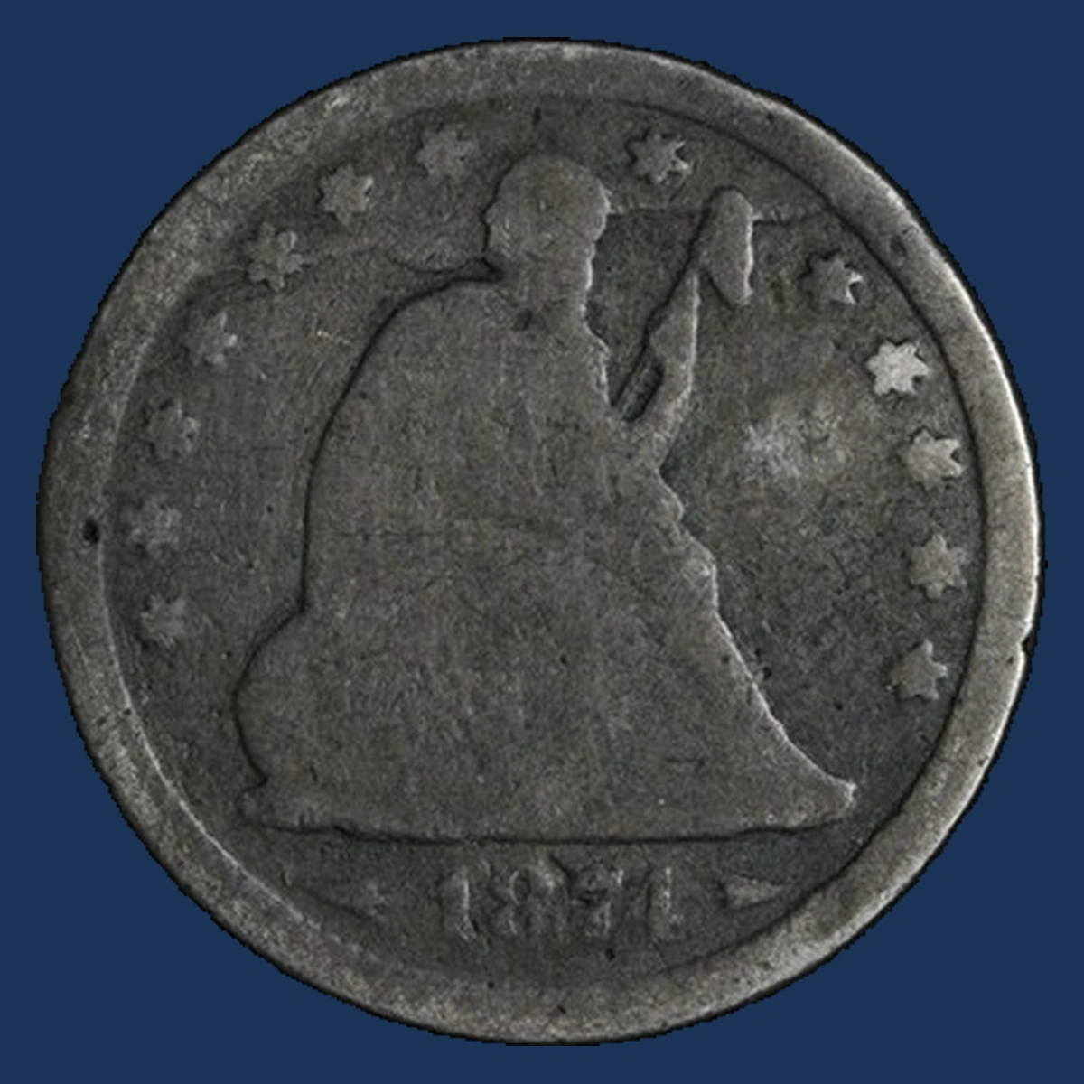 1874 Liberty Seated quarter with an obverse die crack