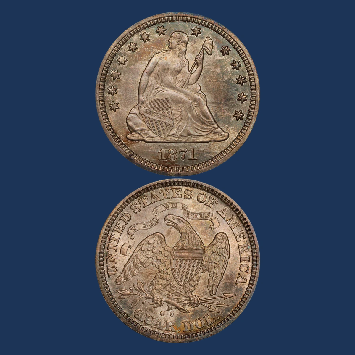 1871 Liberty Seated Quarter: Die Rust Lumps