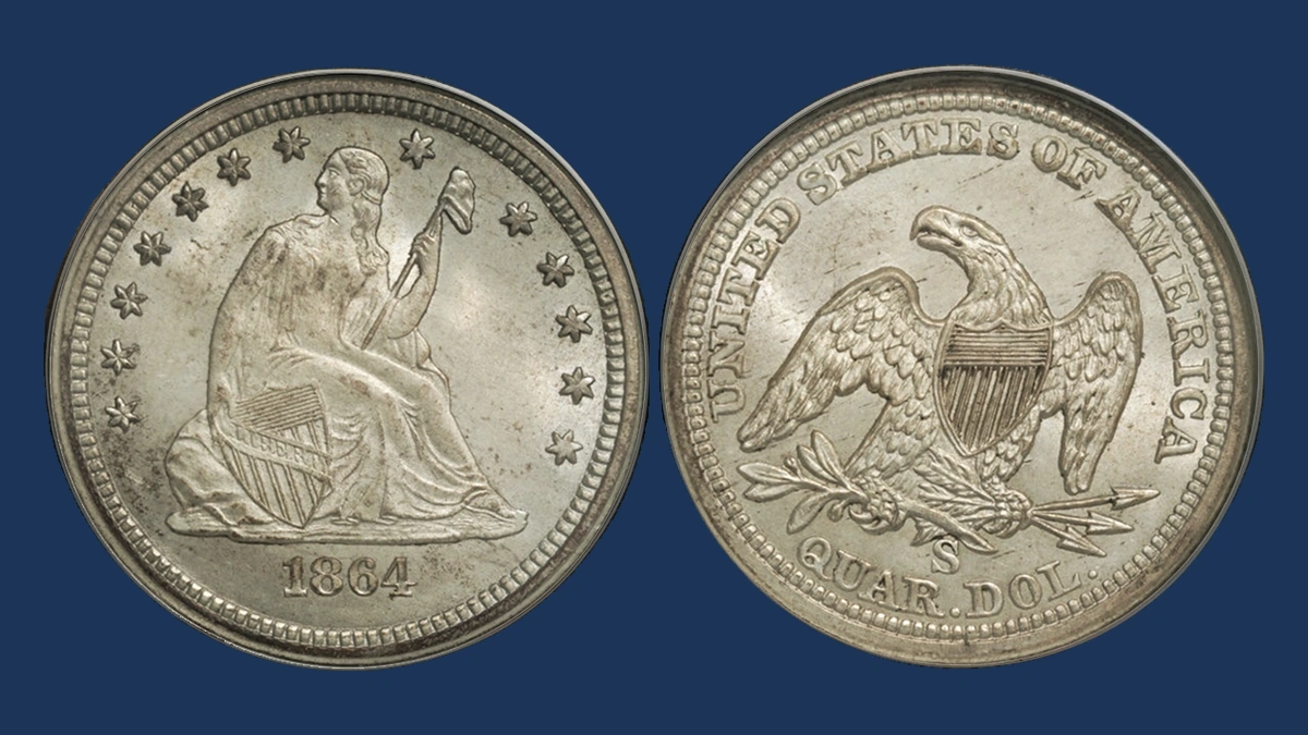 1864 Liberty Seated Quarter: Repunched Date