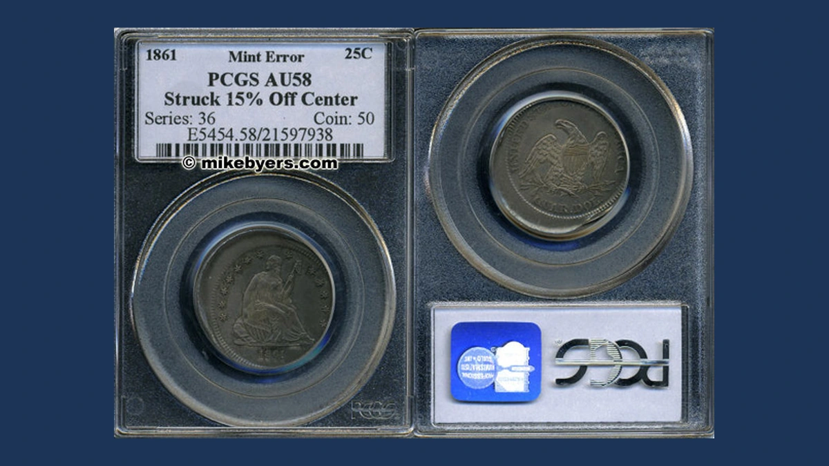 1861 Liberty Seated Quarter: Off Center Strike