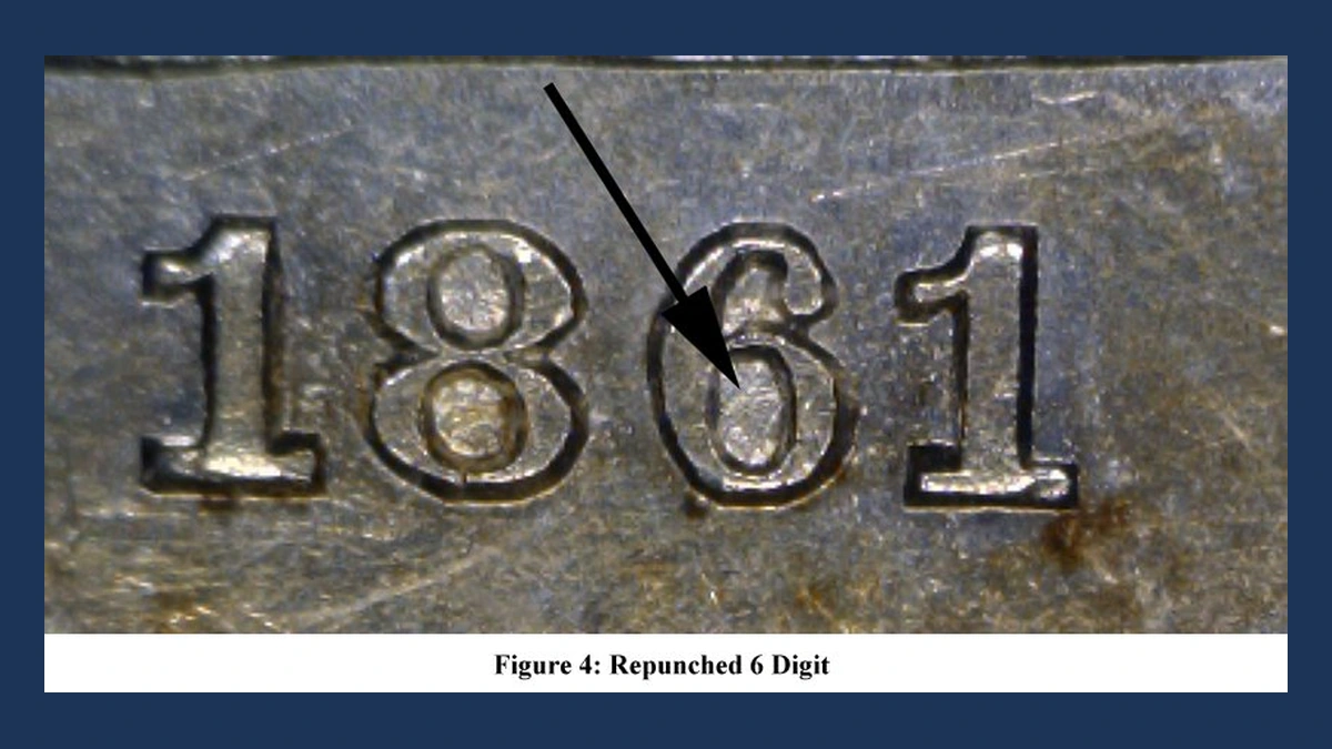 1861 Liberty Seated Quarter: Repunched Date