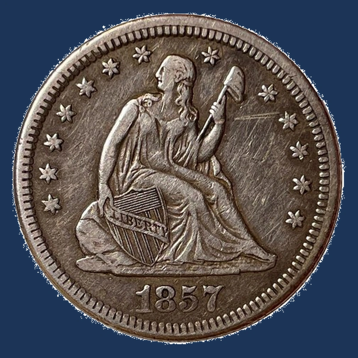 1857 Liberty Seated Quarter: Smoking Liberty Die Break