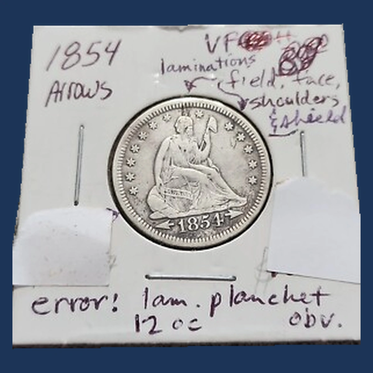 1854 Liberty Seated Quarter: Lamination