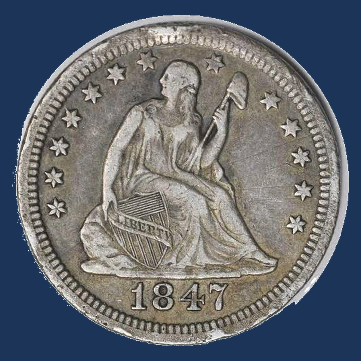 1847 Liberty Seated Quarter: Die Crack
