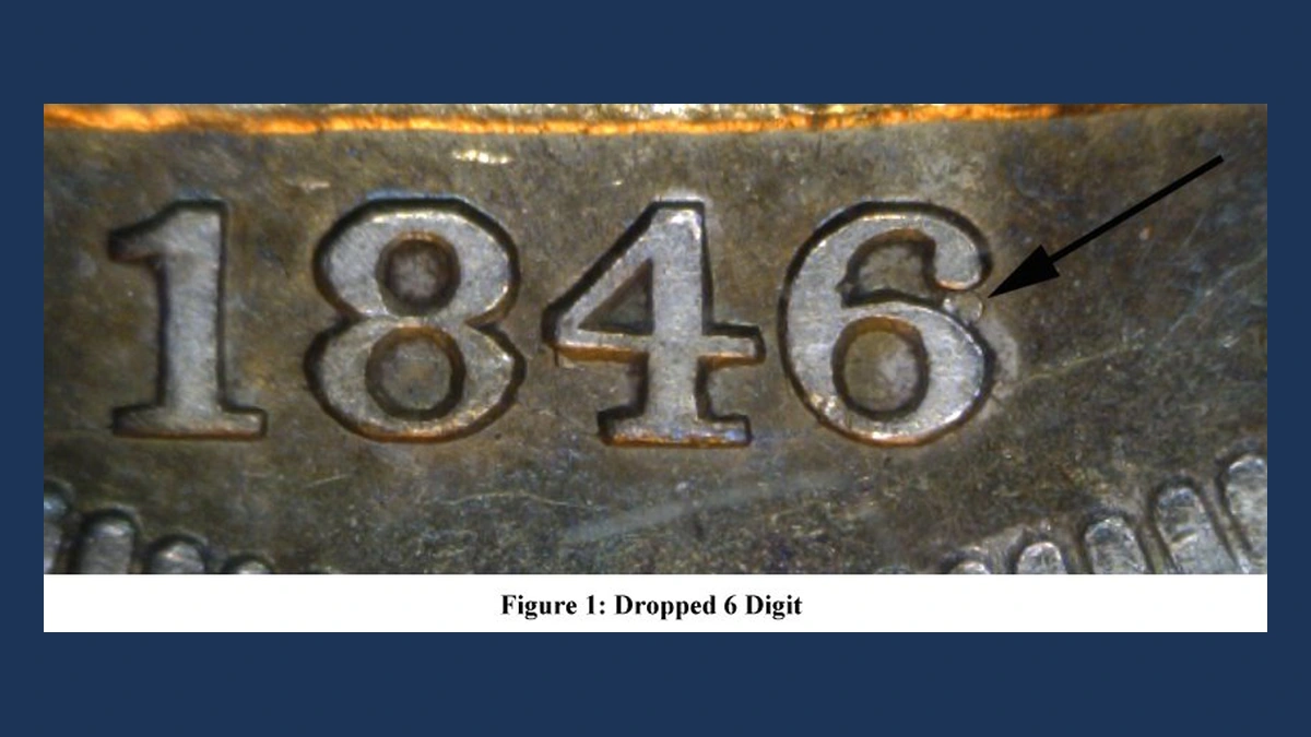 1846 Liberty Seated Quarter: Repunched 6 in Date