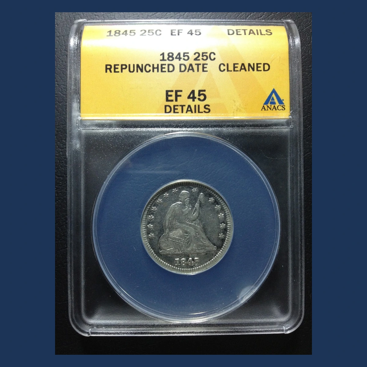 1845 Liberty Seated Quarter: Repunched Date