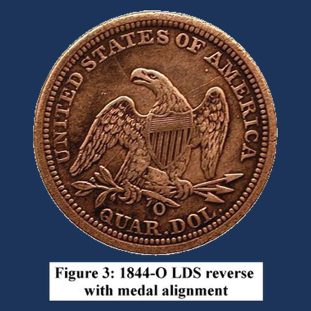 1844 Liberty Seated Quarter: Rotated Reverse