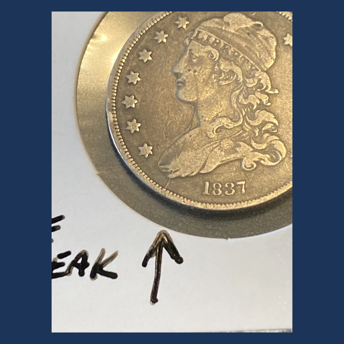 1837 Capped Bust Quarter: Die Crack / Die Chip