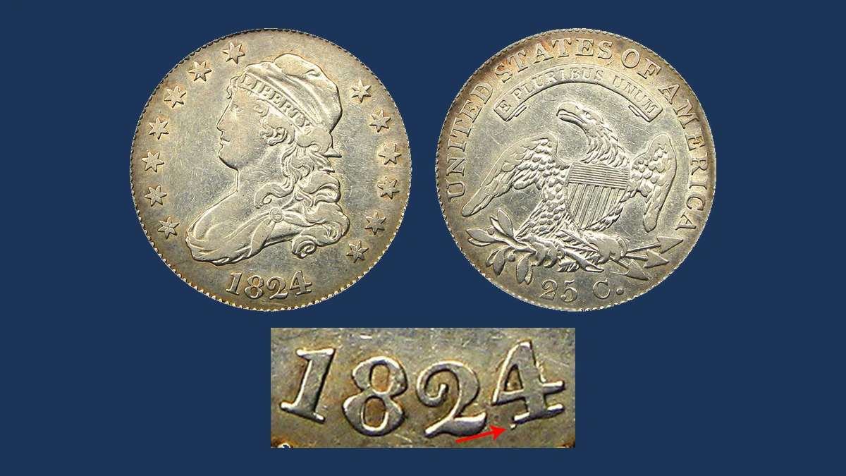 1824 Capped Bust Quarter: Overdate