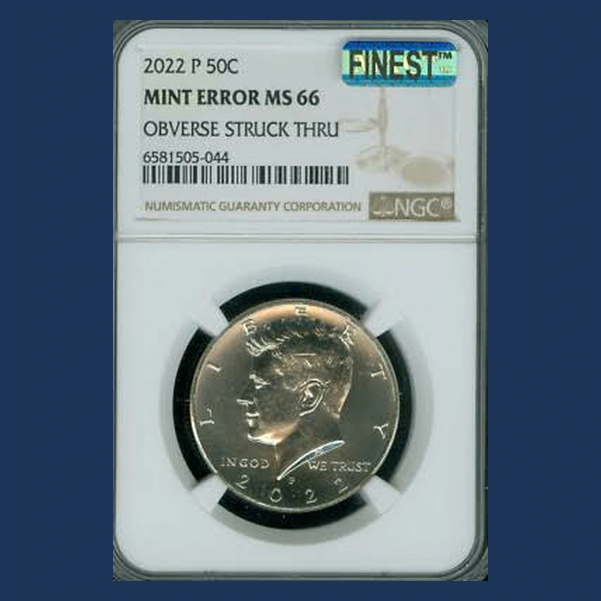 2022 Kennedy Half Dollar: obverse strike-through