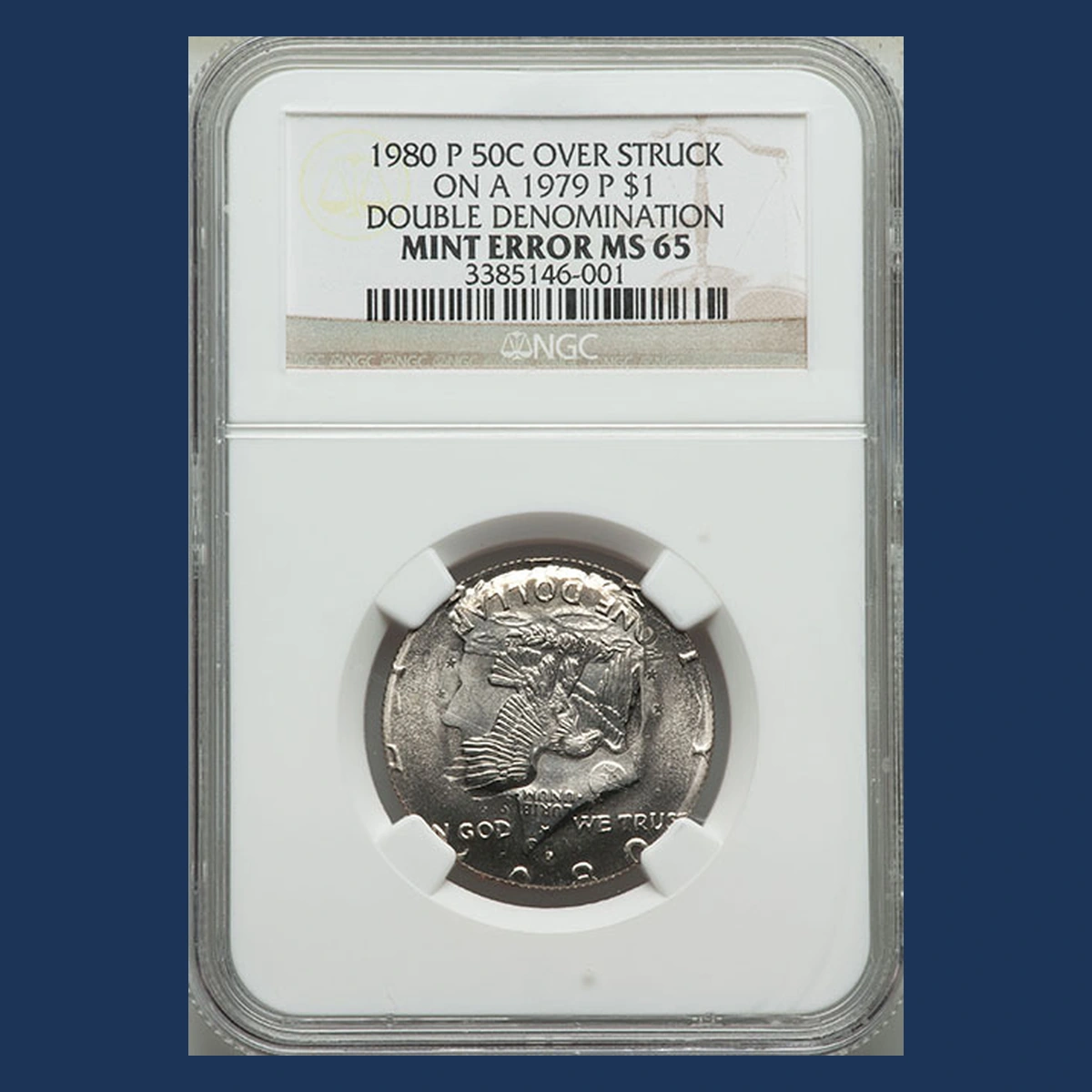 1980 Kennedy Half Dollar: Overstrike / Double Denomination