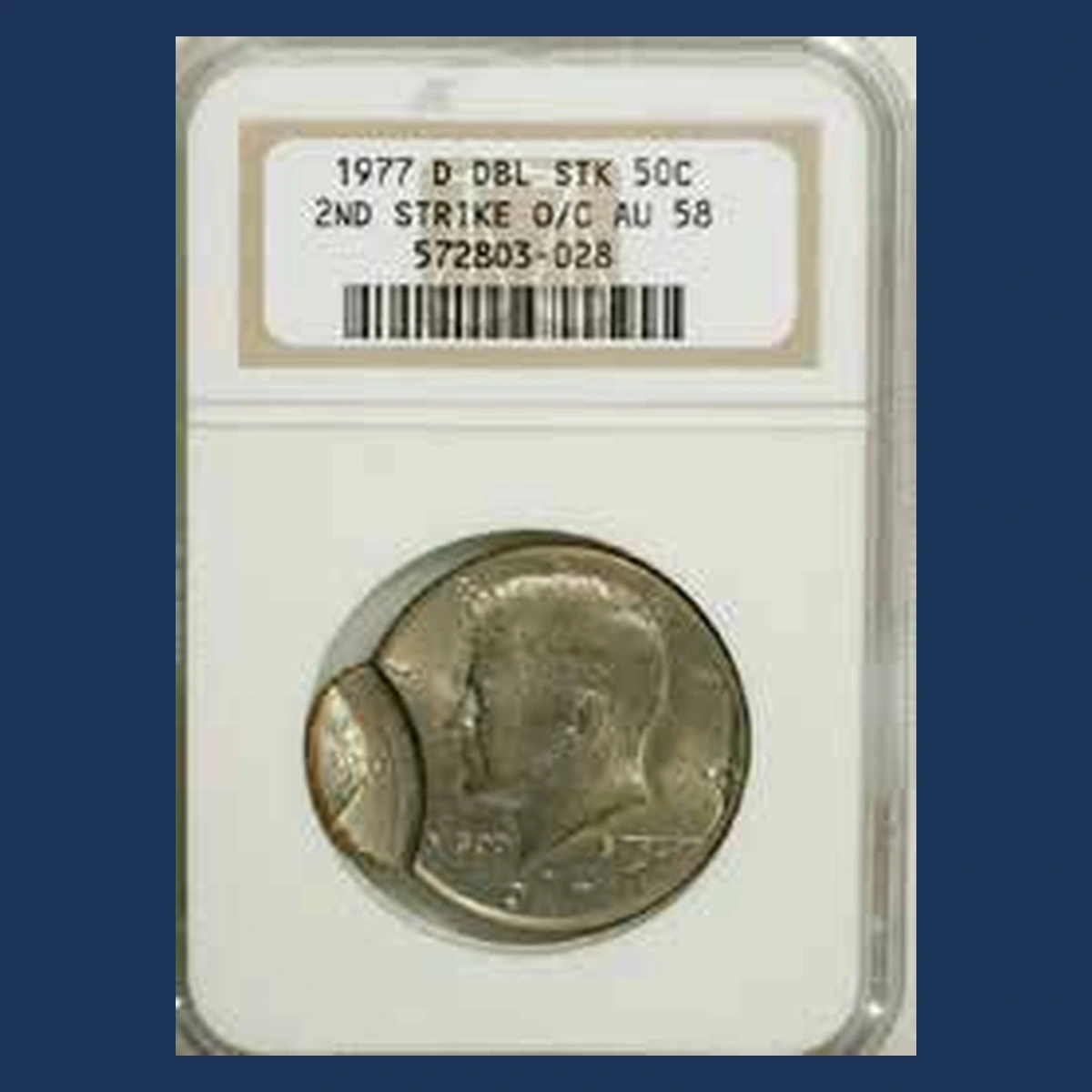 1977 Kennedy Half Dollar: double strike with an off-center second impression
