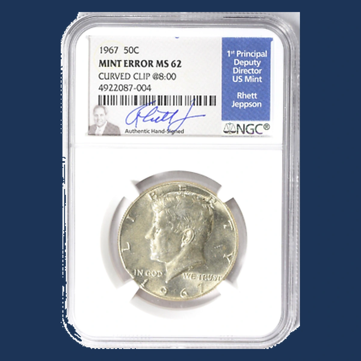 1967 Kennedy Half Dollar: Curved Clipped Planchet