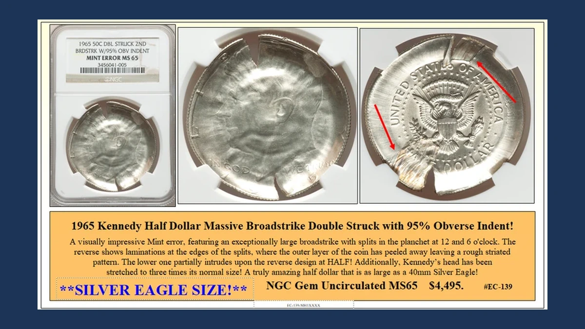 1965 Kennedy Half Dollar: Double Strike with Broadstrike