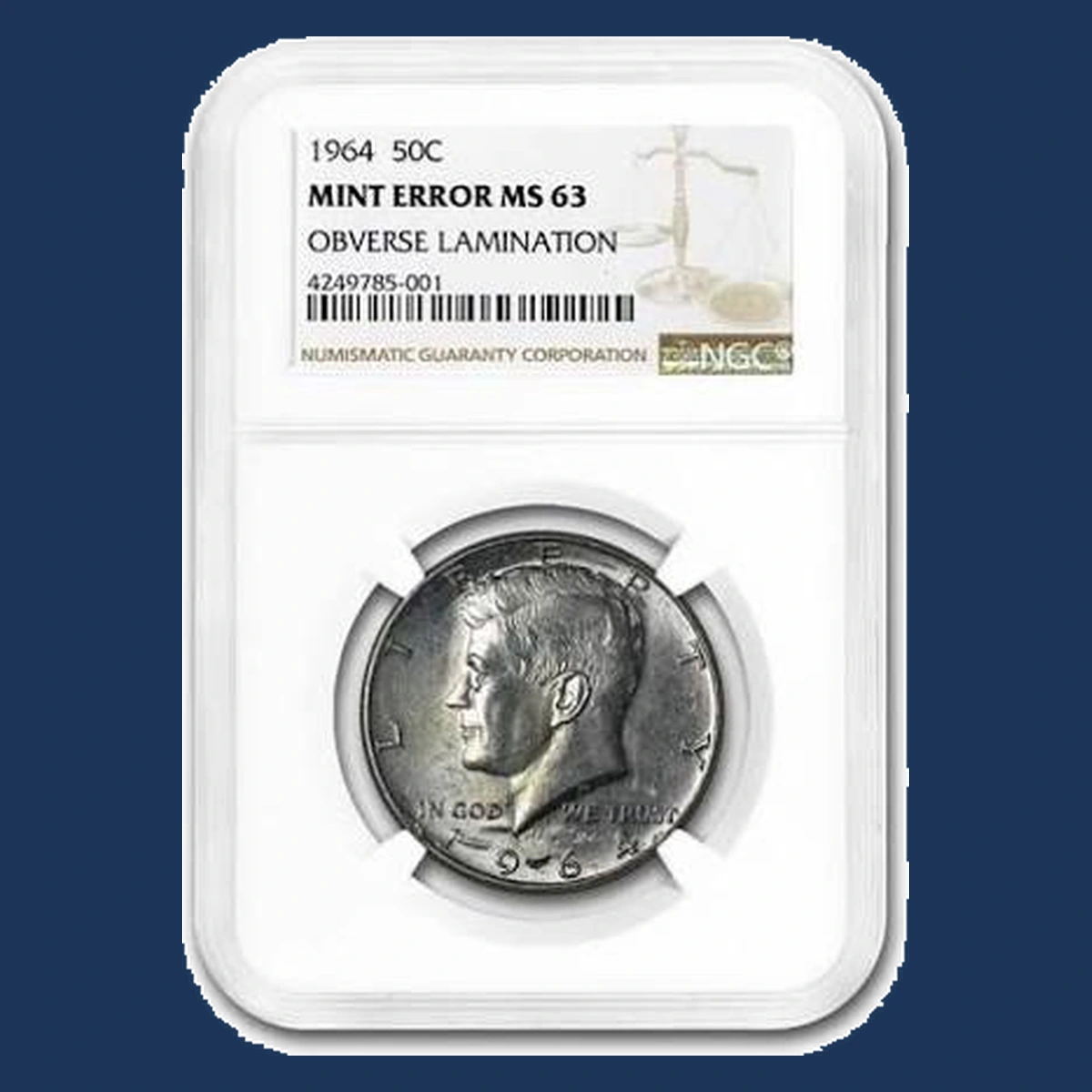 1964 Kennedy Half Dollar: obverse lamination